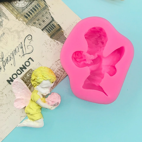 Engel Kind Mit Blumenstrauß Silikonform DIY 3D Relief Kuchen Seife Gips Ornament Handgemacht Backen Formwerkzeug Rosa