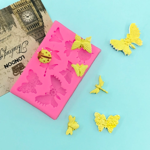 Stampo in Silicone per Fondente a Forma di Insetti Farfalla Coccinella Libellula per Decorazione Torte Cioccolato Sapone Fatto a Mano Resina Rosa