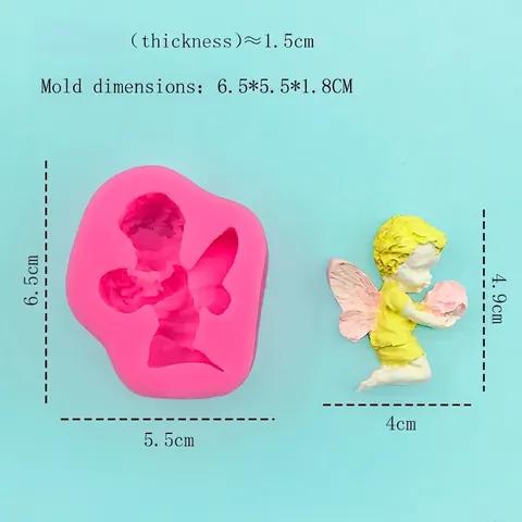 Engel Kind Mit Blumenstrauß Silikonform DIY 3D Relief Kuchen Seife Gips Ornament Handgemacht Backen Formwerkzeug Rosa