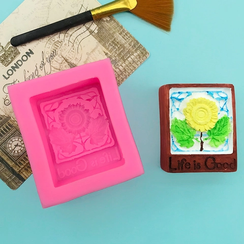 3D Sunflower Life Is Good Silicone Mold For Cake Decorating Handmade Soap Plaster DIY Crafting Relief Flower Mold