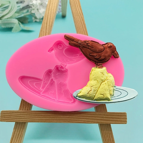 Bird On Rock Silicone Mold For DIY Baking Fondant Chocolate Handmade Soap Candle Plaster Craft Resin Epoxy Pink Cake Mold