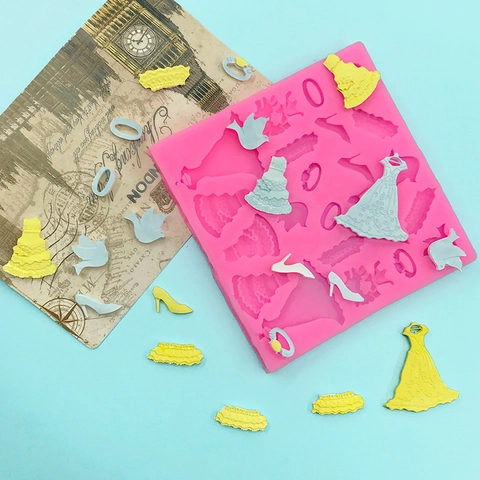 Bruiloft Thema Siliconen Vorm Jurk Ring Hoge Hakken Vogel Vorm DIY Fondant Chocolade Taart Decoreren Bakken Tool