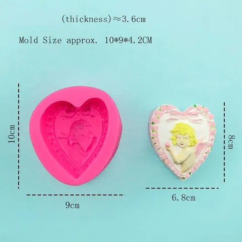 Angel Heart Silicone Mold With Rose Wreath Bowknot 3D Relief Fondant Cake Mold DIY Soap Candle Plaster Baking Tool