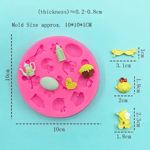 Baby Shower Silicone Mold For Fondant Cake Decoration Pink Bottle Stroller Teapot Chocolate Clay DIY Molding Baking Tool