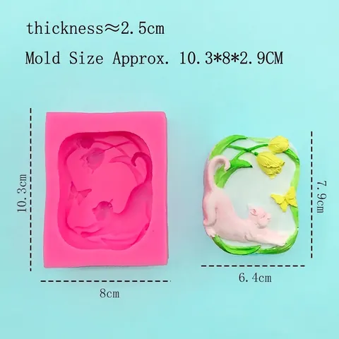 Molde de Silicona con Relieve 3D Gato Mariposa Flor Fondant Pastel Chocolate Bricolaje Para Jabón Yeso Resina Epoxi