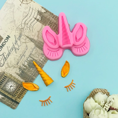 Einhorn Horn Ohr Wimpern Silikonform Für DIY Schokolade Fondant Kuchendekoration Backwerkzeug Rosa Harz Ton Form