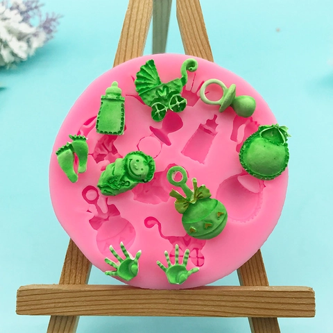 Molde de Silicona con Tema de Bebé para Decoración de Pasteles de Fondant Chocolate Forma de Cochecito Biberón Chupete Herramientas de Repostería DIY
