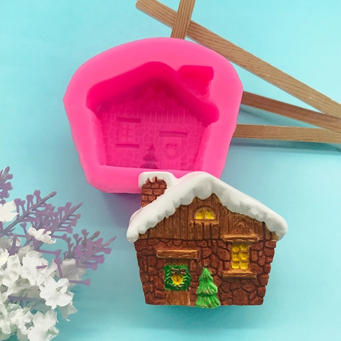 3D Kerst Sneeuwhuis Siliconen Vorm DIY Bakken Taart Fondant Decoratie Kaars Zeep Gips Hars Gietvorm Hut Huis