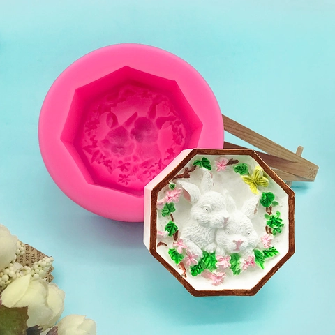 3D Konijn Krans Siliconen Vorm Voor Fondant Taart Decoreren Aromatherapie Gips Zeep Kaars Maken DIY Bakken Tools