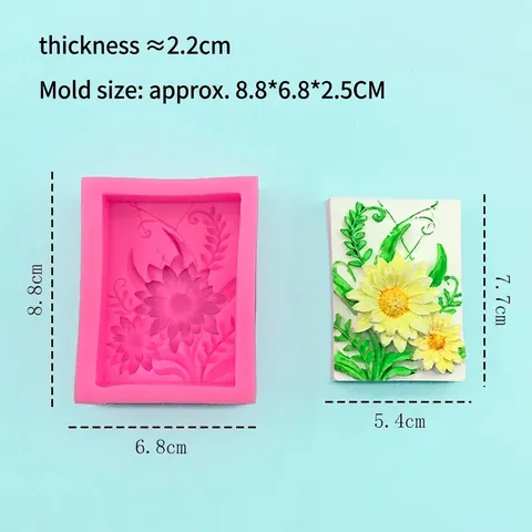 Rechteckige Gänseblümchen Blume Silikon Kuchenform Für DIY Schokolade Fondant Seife Gips Dekorative 3D Relief Backform