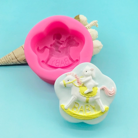 Hase Auf Schaukelpferd Silikonform DIY Ornamentform Für Mousse Kuchen Schokolade Backen Dekorative Cartoon Hase Fondantform