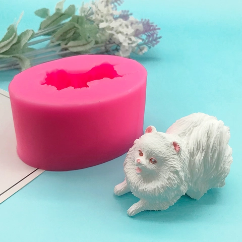 Molde de Silicona de Perro Pomerania 3D DIY Forma de Animal Decoración de Pasteles Fondant Mousse Chocolate Jabón Vela