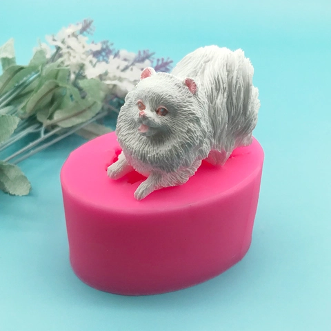 Molde de Silicona de Perro Pomerania 3D DIY Forma de Animal Decoración de Pasteles Fondant Mousse Chocolate Jabón Vela