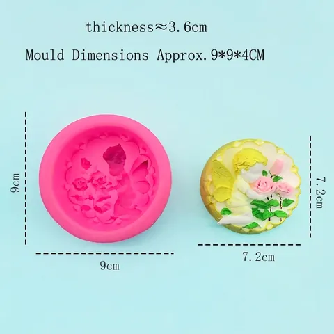 Angel Child Holding Flowers Silicone Mold 3D Relief Rose Cake Mold For DIY Handmade Soap Resin Gypsum Plaster Decoration Pink