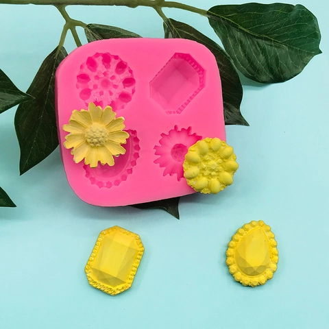 Vintage Gem Flower Relief Silicone Mold For Cake Decoration DIY Fondant Chocolate Resin Jewelry Making Mold Pink Tools