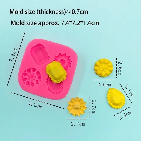 Vintage Gem Flower Relief Silicone Mold For Cake Decoration DIY Fondant Chocolate Resin Jewelry Making Mold Pink Tools
