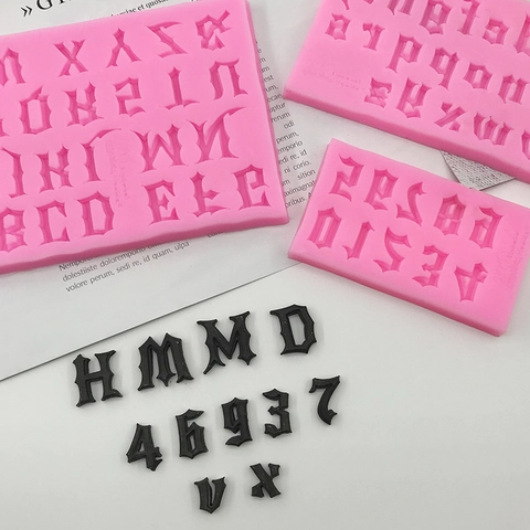 Gothic Englische Alphabet Zahlen Silikonform Fondant Schokolade Ton Kuchen Dekoration Lebensmittelqualität DIY Backwerkzeug Rosa Form