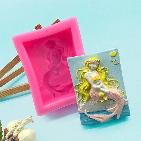 Ocean Mermaid Mother And Child Silicone Mold For DIY Handmade Soap Chocolate Cake Baking 3D Relief Mermaid Embossed Decor Craft Mold