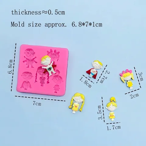 Cartoon Superhero Boy Girl Silicone Mold For DIY Fondant Chocolate Cake Baking Decoration Square Pink Silicone Mold