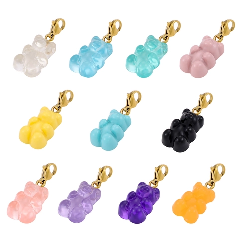 Resin Acrylic Gummy Bear DIY Charms With Gold Lobster Clasp Colorful Bear Pendant For Jewelry Making Necklace Accessories