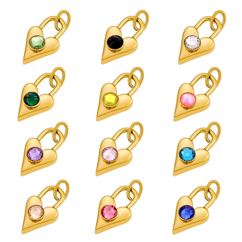 Stainless Steel Heart Lock Pendant Necklace Gold Plated Colored Zirconia Birthstone Jewelry For Women Gift
