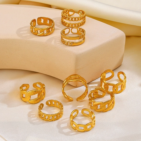 Vintage Edelstahl Kettenring Für Frauen 18K Vergoldet Französischer Stil Offen Verstellbar Geometrischer Gliederschmuck