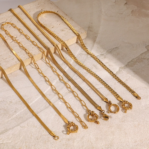 Stainless Steel Gold Plated Necklace Snake Cuban Paperclip Chain Waterproof Vintage Jewelry For Women