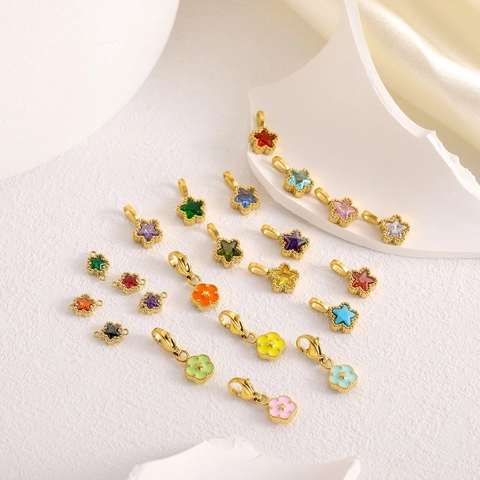 Roestvrij Staal Ster Bloem Hanger Kleurrijke Emaille Zirkonia Karabijnsluiting DIY Sieraden Charms Voor Vrouwen