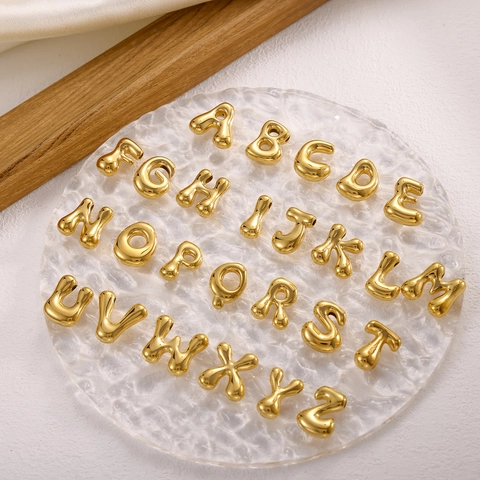 Stainless Steel 3D Puffy Balloon Letter Pendant DIY Jewelry Accessory Initial A-Z Alphabet Gold Silver High Polish Metal Charm