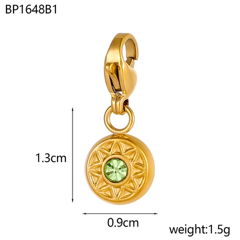 18K Gold Plated Stainless Steel Round Star Pendant Only (Without Chain) With Colorful Zirconia Lobster Clasp For Women