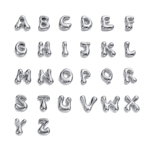 Stainless Steel 3D Puffy Balloon Letter Pendant DIY Jewelry Accessory Initial A-Z Alphabet Gold Silver High Polish Metal Charm