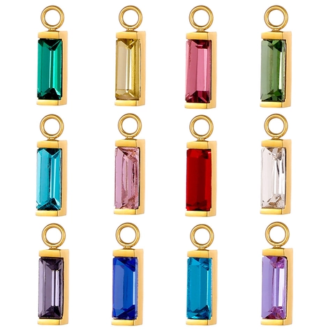 Colgante de Diamantes de Imitación de Cristal Rectangular Acero Inoxidable Chapado en Oro Cubo Geométrico Charm para DIY Collar Pendiente Joyería Accesorio