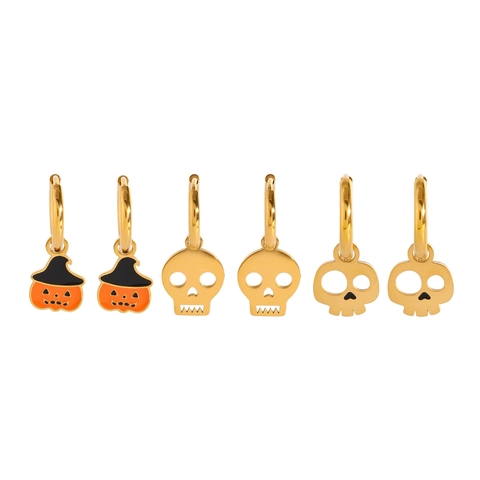 Halloween Stainless Steel Pendants Skull Pumpkin Witch Hat Gingerbread Man Charms DIY Jewelry Making For Party Decoration