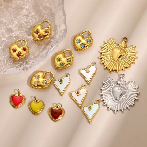 Heart Charms Stainless Steel Pendants For DIY Jewelry Making Necklace Bracelet Crafting Enamel Shell Embellished