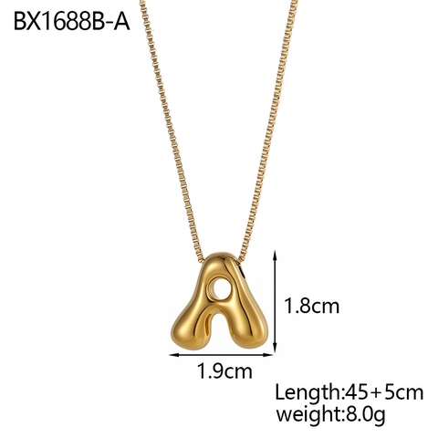 Collana con Pendente a Lettera Bubble Placcata in Oro 18K Moderna per Uomo Donna Alfabeto A-Z Catena a Box Alta Lucidatura Gioielli alla Moda