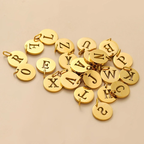 Stainless Steel Round Hollow Alphabet Initial Letter Pendant Only Without Chain For DIY Jewelry Making Gold Silver Accessory