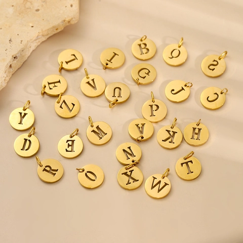 Stainless Steel Round Hollow Alphabet Initial Letter Pendant Only Without Chain For DIY Jewelry Making Gold Silver Accessory