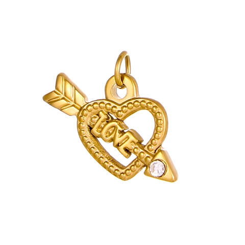 Colgante de Acero Inoxidable con Corazón y Flecha de Cupido Romántico Francés Incrustaciones de Circonia Oro Love DIY Joyería