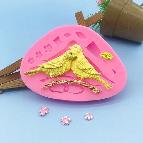 Silikon Vogel Blatt Blume Kuchenform DIY Fondant Schokolade Süßigkeiten Form Für Küche Backen Sugarcraft Dekorieren Rosa Form