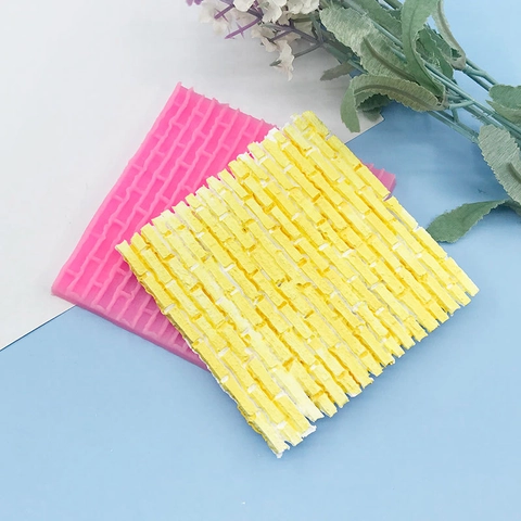 Castle Brick Wall Texture Silicone Mold For Cake Fondant Chocolate Clay DIY Baking Decorating Tool Pink Square Embossed Mat