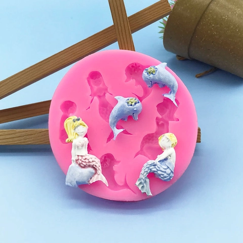 Ocean Theme Silicone Mermaid Dolphin Mold For DIY Cake Decoration Chocolate Fondant Baking Handmade Soap Making Pink