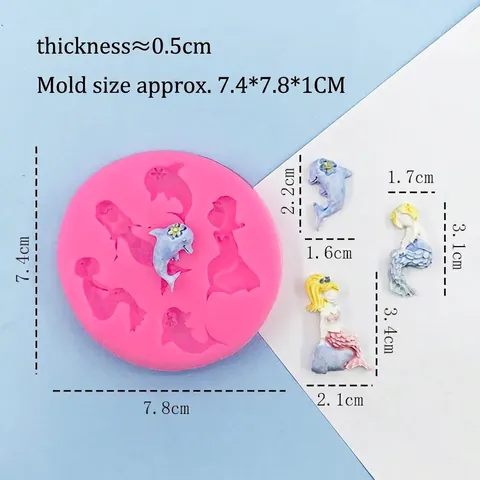 Ocean Theme Silicone Mermaid Dolphin Mold For DIY Cake Decoration Chocolate Fondant Baking Handmade Soap Making Pink
