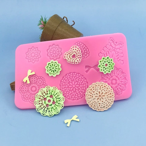 Bow Heart Round Silicone Mold For DIY Fondant Cake Baking Decorating Tools Chocolate Handmade Soap Resin Craft Pink Mold