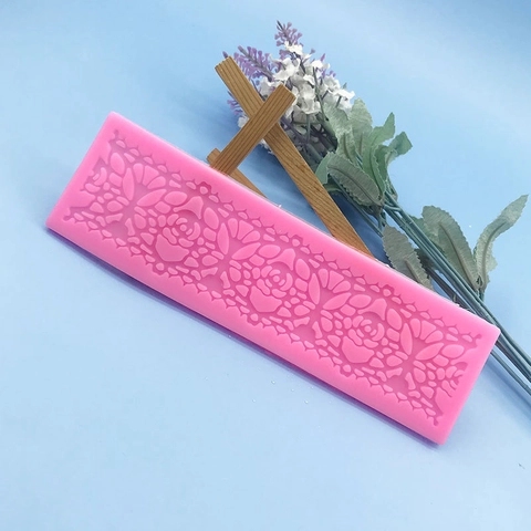 Stampo in Silicone per Fondente con Bordo in Pizzo a Fiore di Rosa per Decorazione Torte Sapone Fatto a Mano Cioccolato Fai-da-te