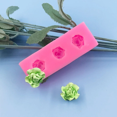 Dreifach Rosen Silikonform Rosa Rechteckig 3D Blumen Fondant Schokolade Kuchen Backform Für DIY Handgefertigte Seife Kerze