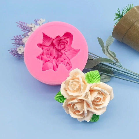 Stampo in Silicone a Forma di Tripla Rosa 3D Strumento da Forno Floreale per Fondente Cioccolato Sapone Candela Decorazione Torte