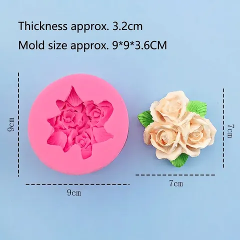 Stampo in Silicone a Forma di Tripla Rosa 3D Strumento da Forno Floreale per Fondente Cioccolato Sapone Candela Decorazione Torte
