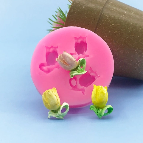 Tulip Flower Silicone Mold Pink Multi Cavity DIY Baking Tool For Fondant Chocolate Cake Decoration Candle Plaster Craft