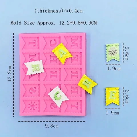 Merry Christmas Happy Birthday Bunting Flag Silicone Mold For Fondant Cake Chocolate Baking DIY Craft Pink Silicone Mold