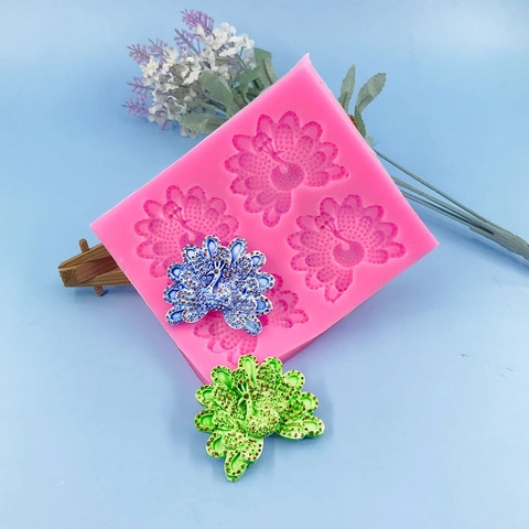 Molde de Silicona con Forma de Pavo Real de 4 Cavidades para Decoración de Pasteles DIY Chocolate Fondant Resina Rosa